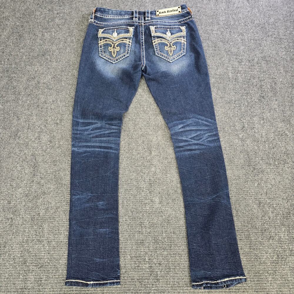 Rock Revival Alicen Boot Jeans Womens 30x33 Blue Thick Stitch Embroidered